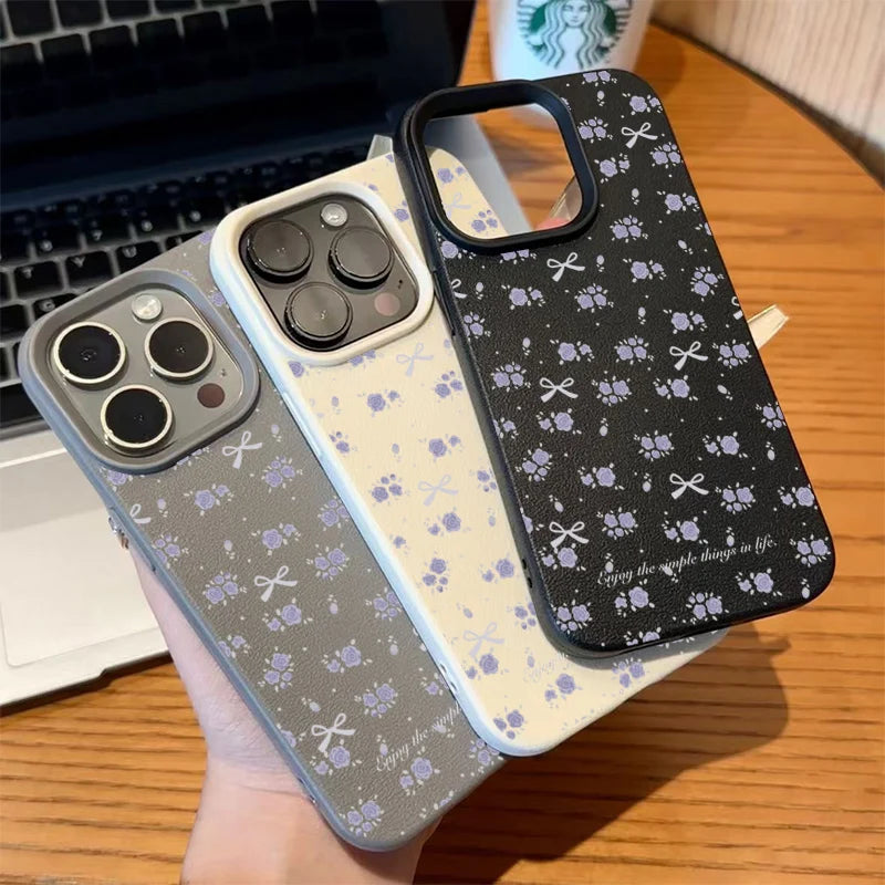 cute Phone Cases For iPhone 16 15 14 Pro Max 13 12 11 - Flower Lichee and Bowknots Pattern - Silicone Back Cover