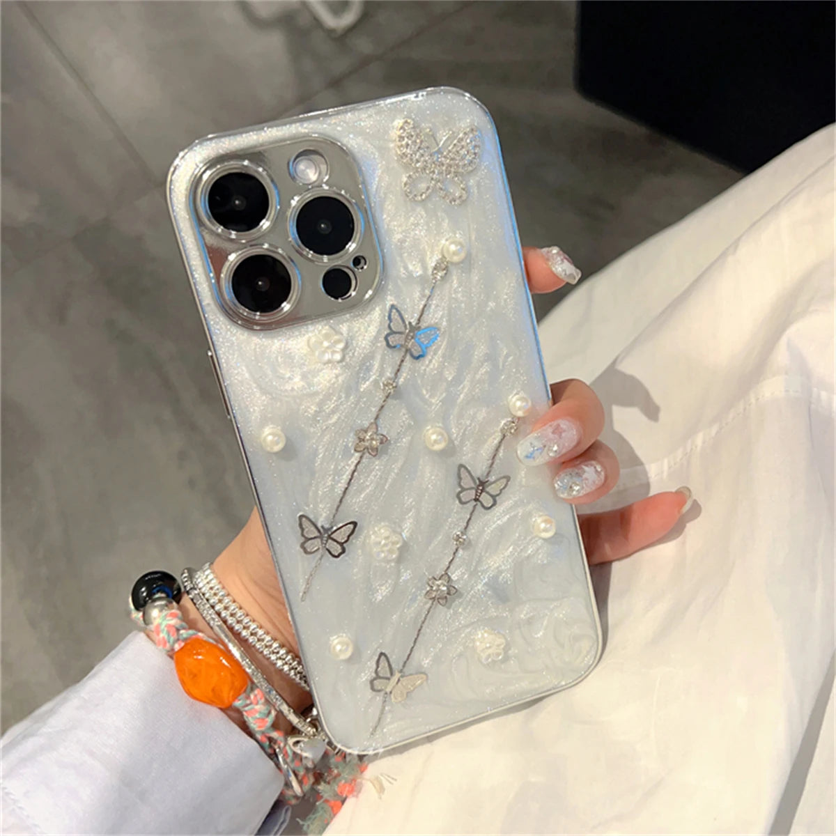 Epoxy Cute Phone Cases for iPhone 11, 12, 13, 14, 15, and 16 Pro Max Plus - 3D Butterfly Beads - TSP435