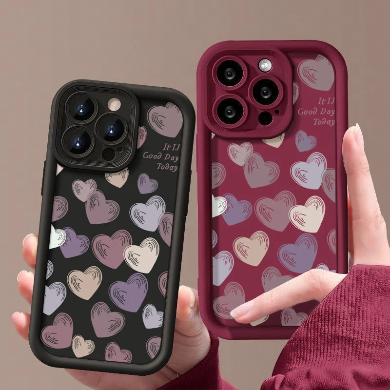 Cute Phone Cases For iPhone 16, 15, 14, 14 Pro, 14 Pro Max, 13, 12, 11, 11 Pro, X, XS, XR, 8, or 7 - Colorful Hearts - TSP518