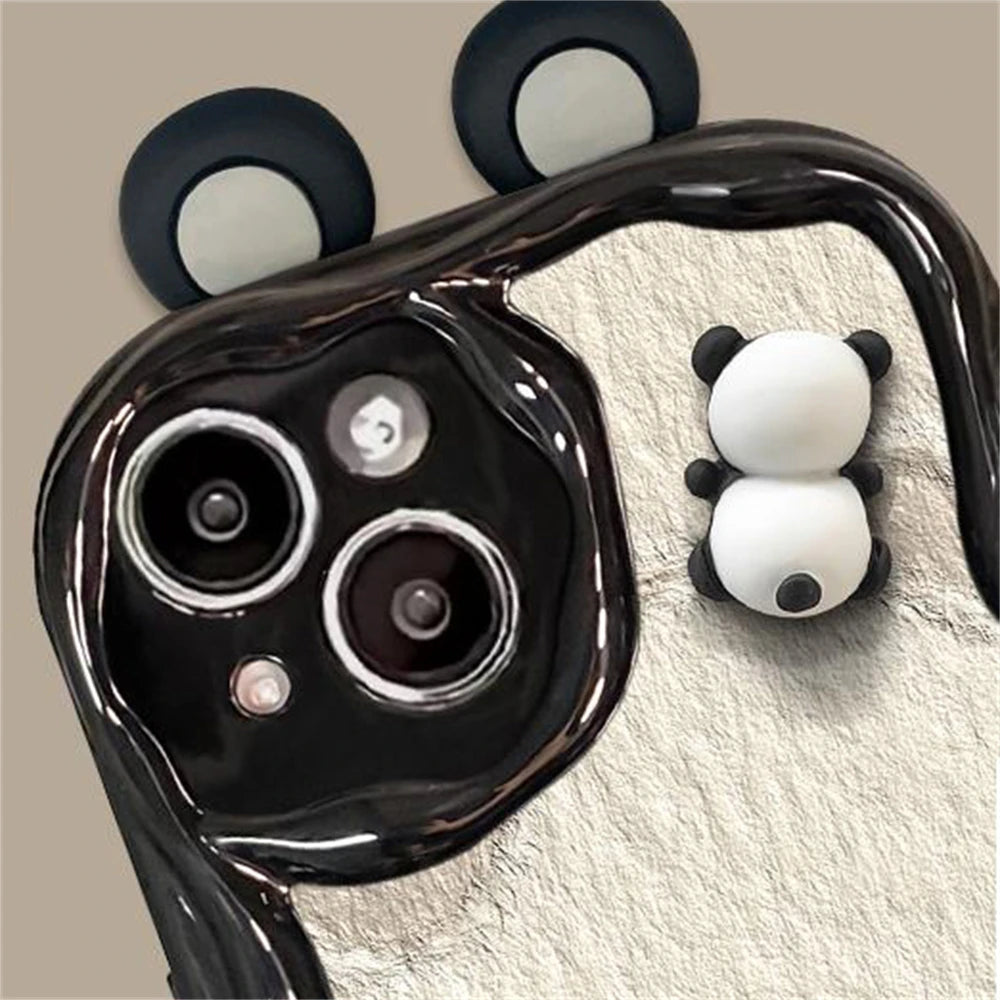 Cute Phone Cases for iPhone 15, 14 Pro Max, 13, 12, 11, XS, XR, 7, 8 Plus - Cartoon 3D Ears Panda Pendant - TSP427