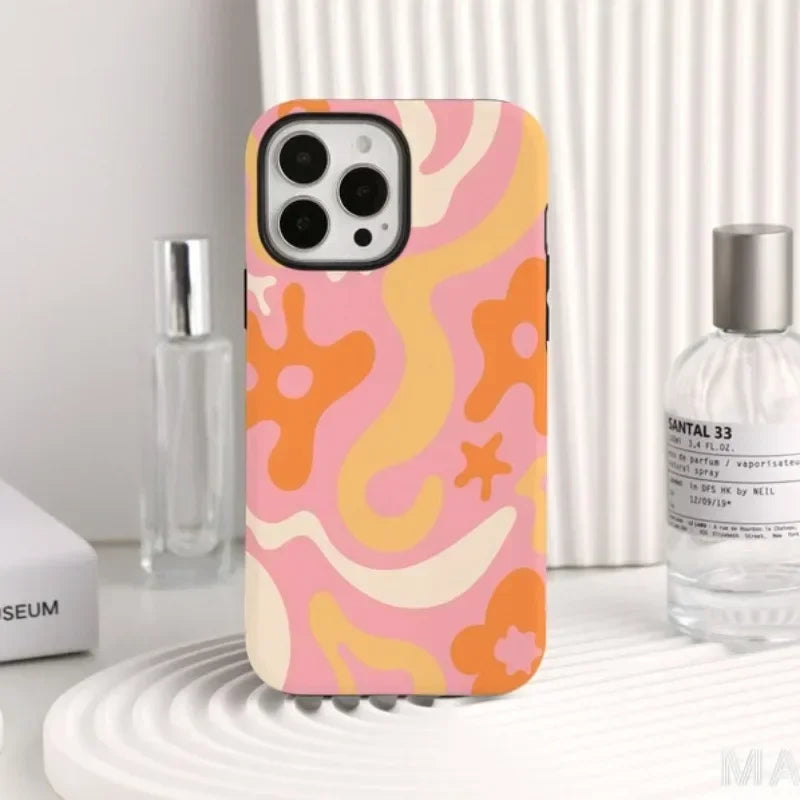 Cute Phone Cases For iPhone 16ProMax 15 14 13 12 11 PRO Plus - Pink Liquid Pattern - Acrylic TPU Cover