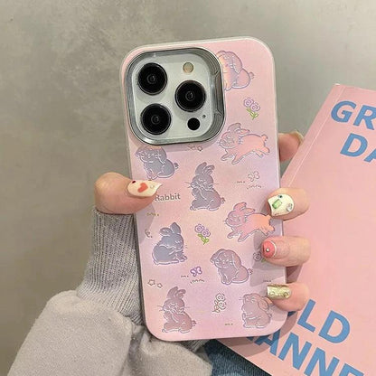 Cute Phone Cases For iPhone 11, 12, 13, 14, and 15 Pro Max - Hollowed Out Rabbit - Pink Laser Cover - TSP269