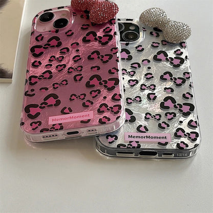 Cute Phone Cases: Stylish Leopard 3D Glitter Bow for iPhone 11-15 Pro Max - TSP317