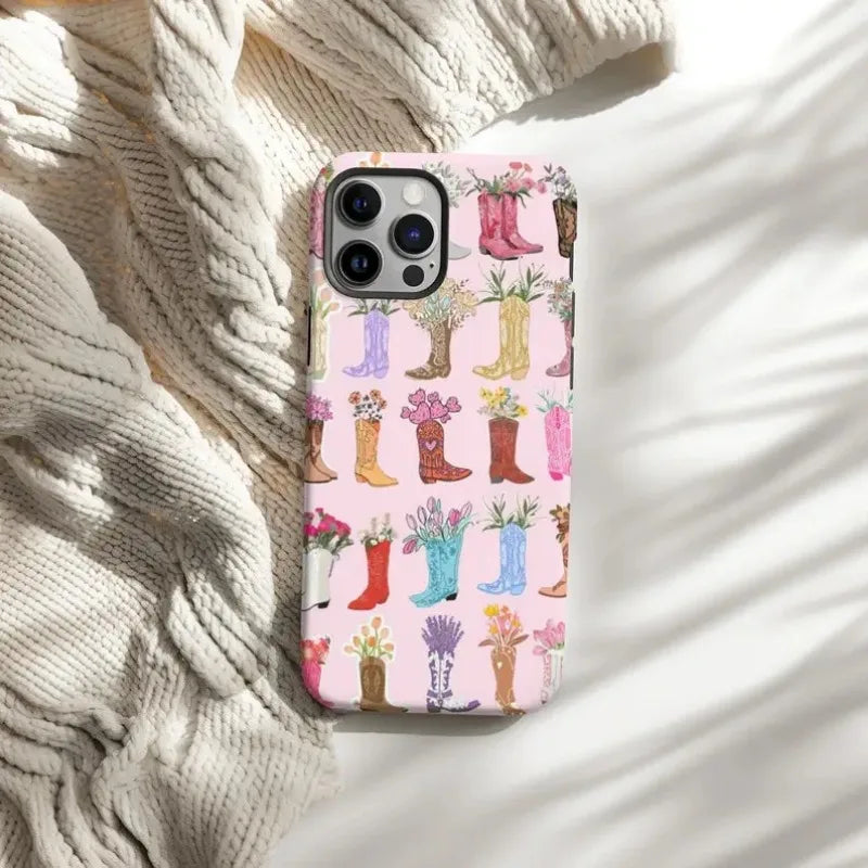 Cute Phone Cases For iPhone 15PRO MAX 14 13 12 11 PRO Plus 15pro - Western Cowgirl Boots Pattern - Acrylic TPU Cover - Touchy Style