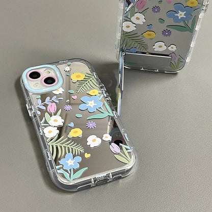 Cute Phone Cases - Floral Makeup Mirror with Stand for iPhone 15/14/13/12 Pro Max - TSP287