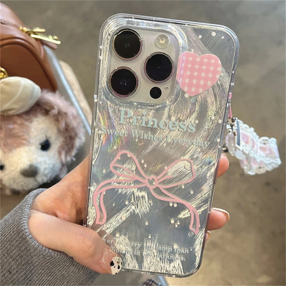 Cute Phone Cases For iPhone 15, 14, 13, 12, and 11 - Gradient Polka Dot Bow Heart Ribbon Pendant - TSP431