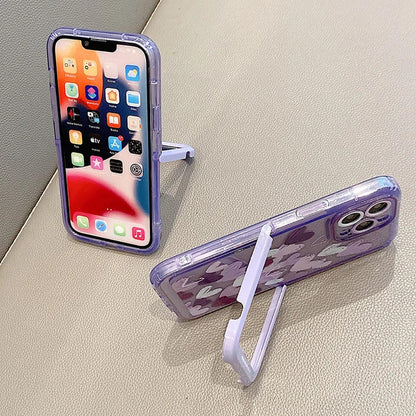 Purple Flowers Rabbit Cute Phone Cases with Stand Holder for iPhone 14 Pro Max 13 11 12 14 Plus