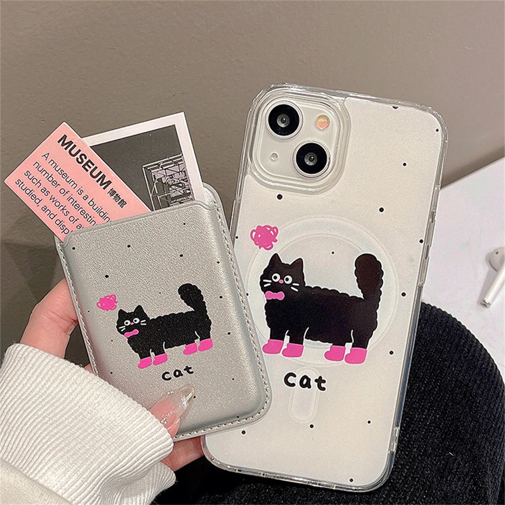 Cute Phone Cases For iPhone 13, 15, 14, 12, 11 Pro Max, 14, 15 Plus - Korean Cartoon Cat - Card Slot - PC6320 - Touchy Style