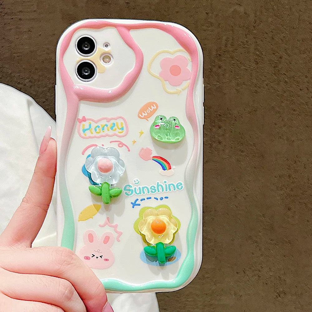 TSP181-B Cute Phone Cases For iPhone 15, 14, 13 Pro Max - With Cartoon Bracelet Chain, Transparent Cover