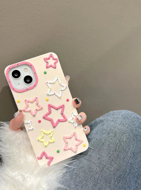 Cute 3D Colorful Stars Phone Cases for iPhone 14 Pro Max, 13, 12, 11, XR, X, XS Max