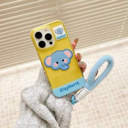 Cute Phone Cases For iPhone 16, 15, 14, 13 Pro Max - Cartoon Koala &amp; Elephant Pattern - Back Cover With Wrist Chain - PC0520