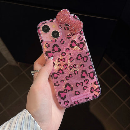 Cute Phone Cases: Stylish Leopard 3D Glitter Bow for iPhone 11-15 Pro Max - TSP317