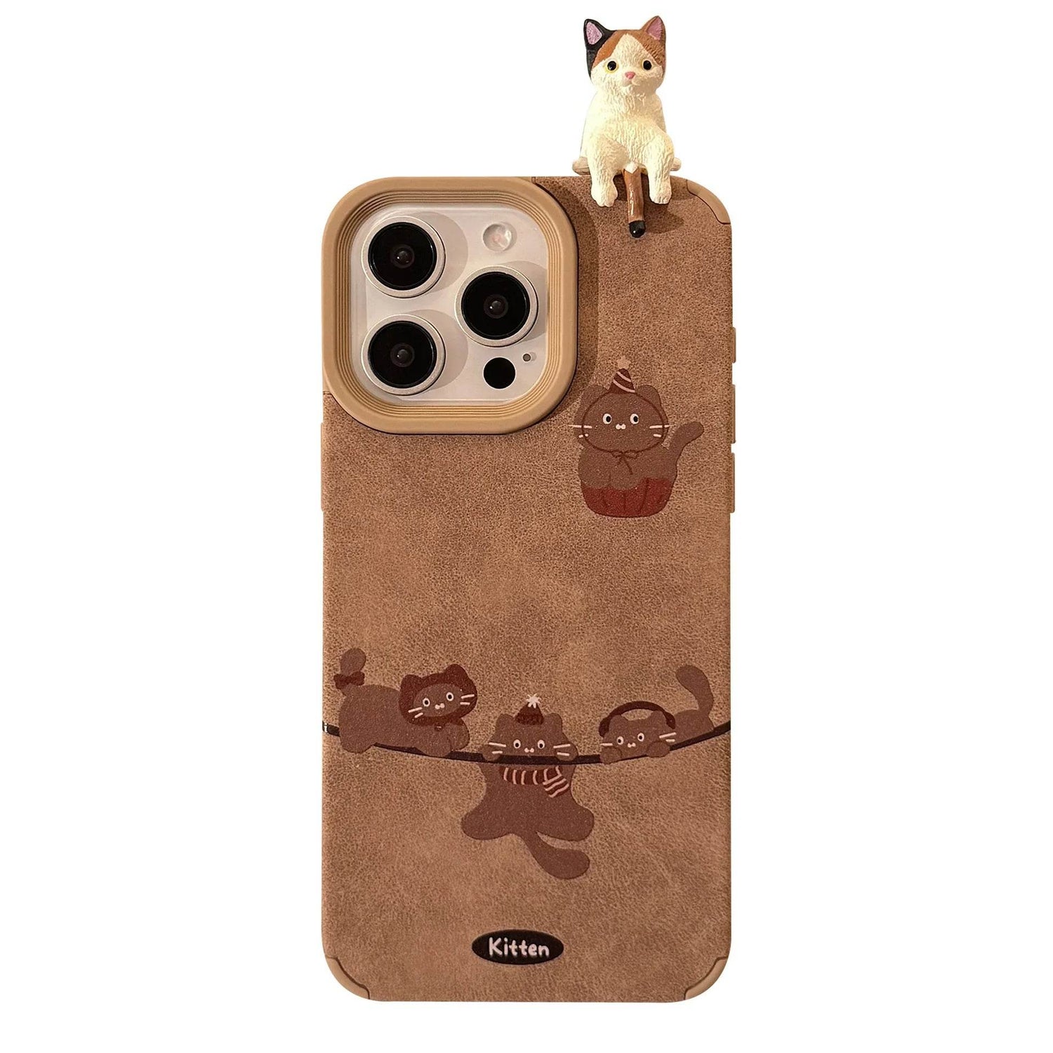 Cute Phone Cases For iPhone 16, 15, 14, 13, 12, 11 Pro Max - Kitten Cat Doll - Suede leather Cartoon Soft Cover - CC5140 - Touchy Style