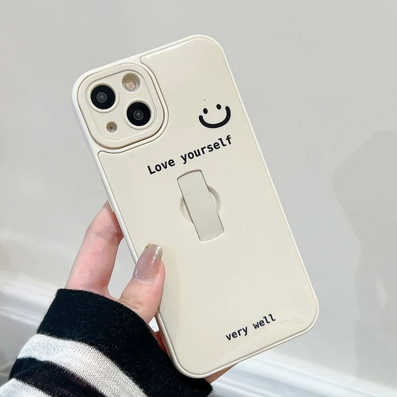 Cute Phone Cases: Cartoon Smile Words Ring Holder for iPhone 11-15 Pro Max - TSP318