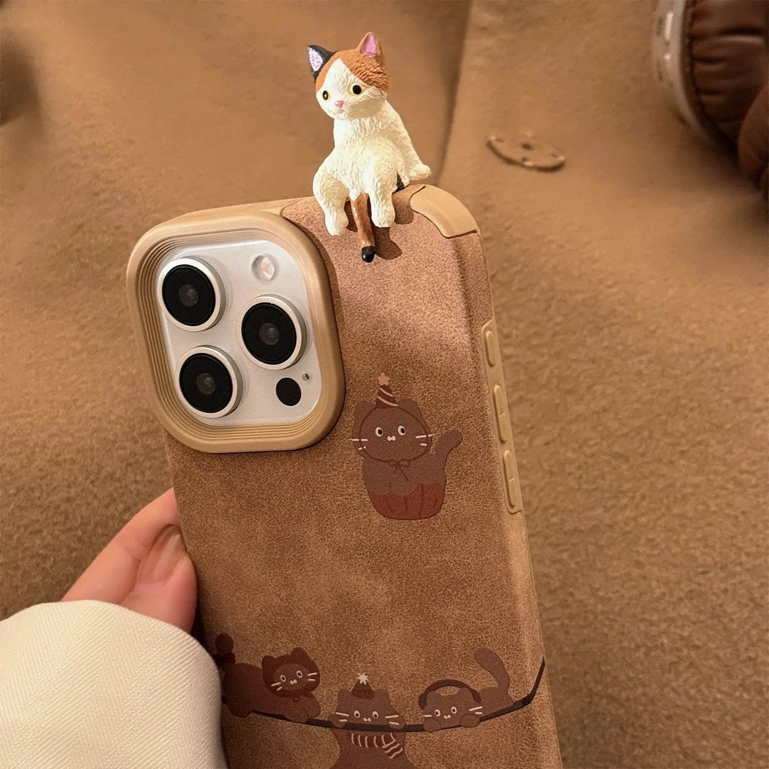 Cute Phone Cases For iPhone 16, 15, 14, 13, 12, 11 Pro Max - Kitten Cat Doll - Suede leather Cartoon Soft Cover - CC5140 - Touchy Style