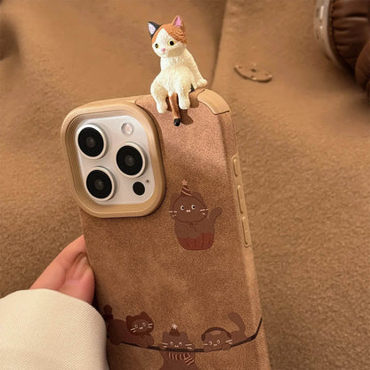 Cute Phone Cases For iPhone 16, 15, 14, 13, 12, 11 Pro Max - Kitten Cat Doll - Suede leather Cartoon Soft Cover - CC5140 - Touchy Style