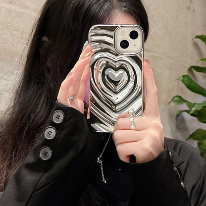 Cute Phone Cases For iPhone 13 14 11 12 Pro Max - 3D Pleated Water Ripple Heart