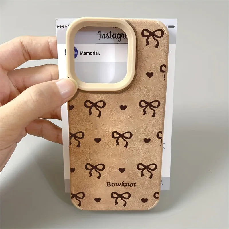 Cute Phone Cases For iPhone 16 15 14 Pro Max XS X XR 11 12 13 15 16 Plus - Simple Hearts Dots Bow Pattern - Leather Cover