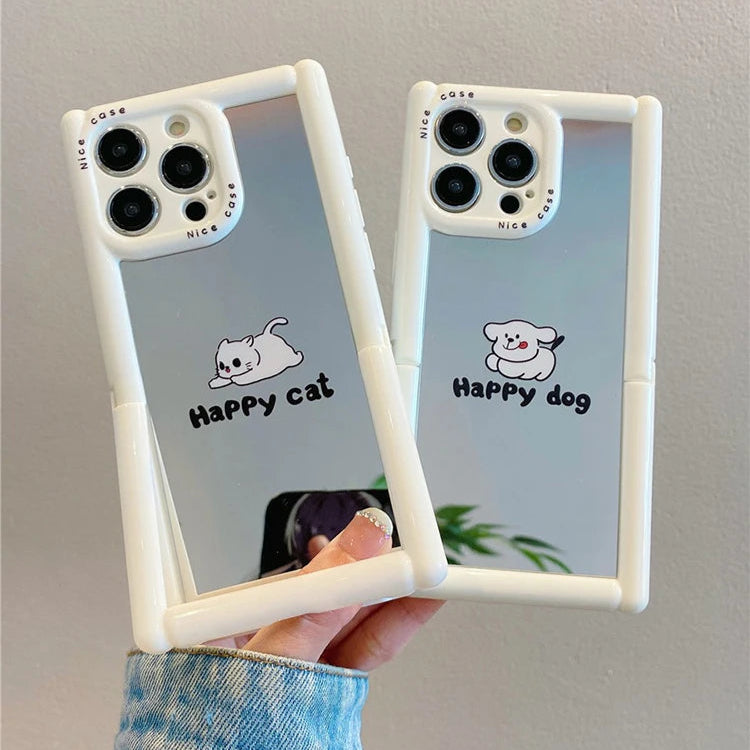 TSP104 Cute Phone Cases For iPhone 11, 12, 13, 14, and 15, Pro Max and 15 Plus - Cartoon Cat Dog Pattern - Invisible Kickstand Holder