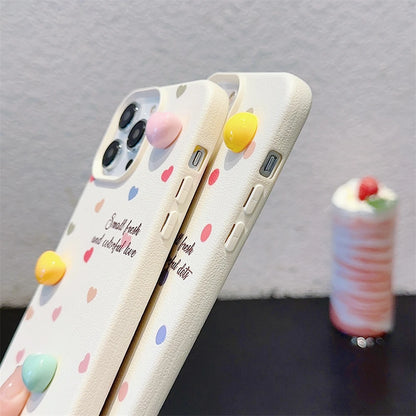 Cute Phone Cases for iPhone 15, 14, 13, 12, and 11 Pro Max - 3D Hearts &amp; Flowers - Leather Cover - TSP334