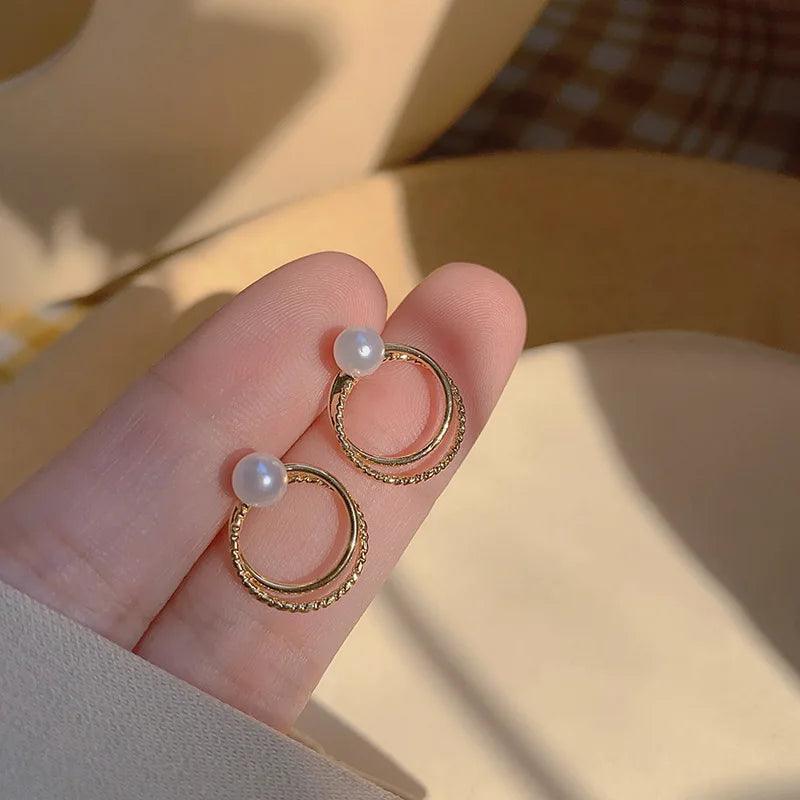 Charming Korean Earrings with White Pearls for Women - Charm Jewelry R1240