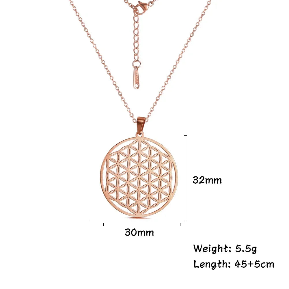 Necklaces Charm Jewelry - Stainless Steel Chain - Flower of Life - CJ0141