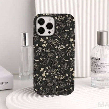 Cute Phone Cases For iPhone 16 Pro Max, 15, 14, 13, 12, or 11 Pro Plus - Black Pressed Flowers - TSP513