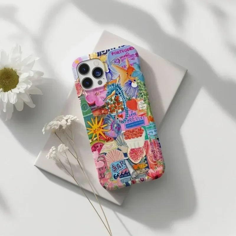 Cute Phone Cases For iPhone 16ProMax 15 14 13 12 11 PRO 11 Plus - Colorful Collage - Acrylic TPU Cover - IC5050