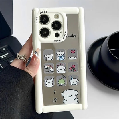 Cute Phone Cases - Cartoon Puppy Cat Holder Stand, Mirror Case for iPhone 15, 14, 13, 12, 11 Pro Max - TSP296