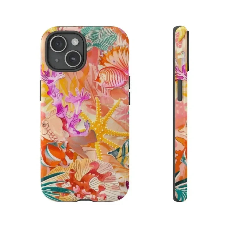 Cute Phone Cases For iPhone 16ProMax, 15, 14, 13, 12, 11 PRO, 11 Plus - Seashell Beach Collage - Acrylic TPU Cover - IC3210