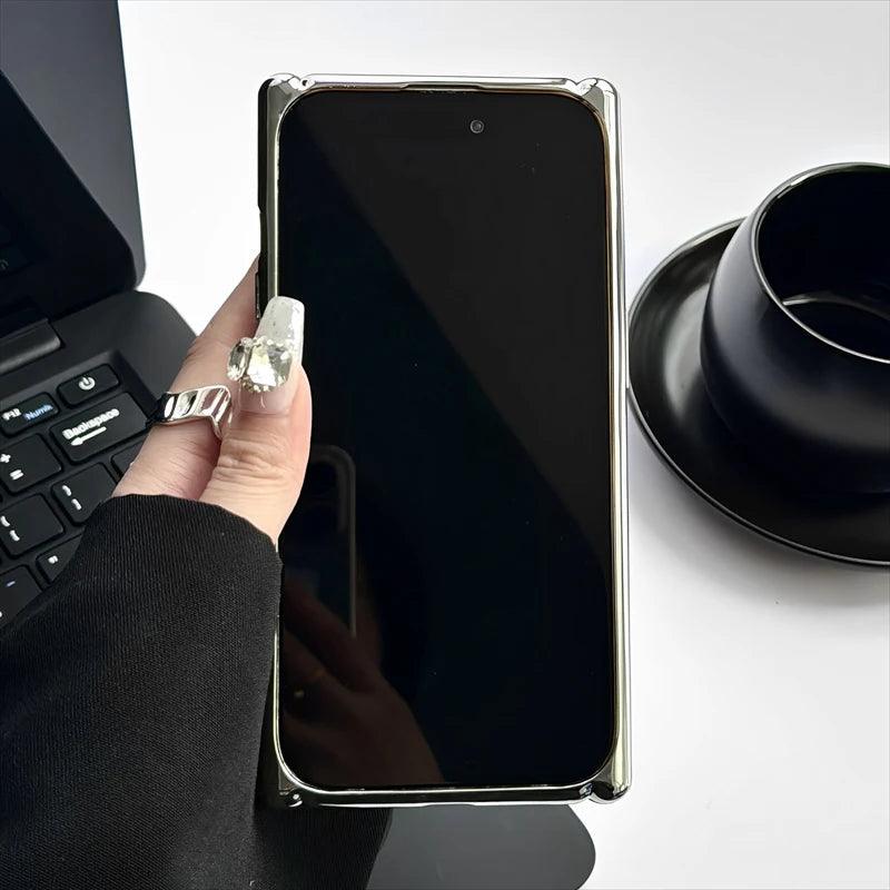 Cute Phone Cases for iPhone 15, 14, 13, 12, and 11 Pro Max - Plating Silver Mirror - Invisible Stand Holder - TSP261