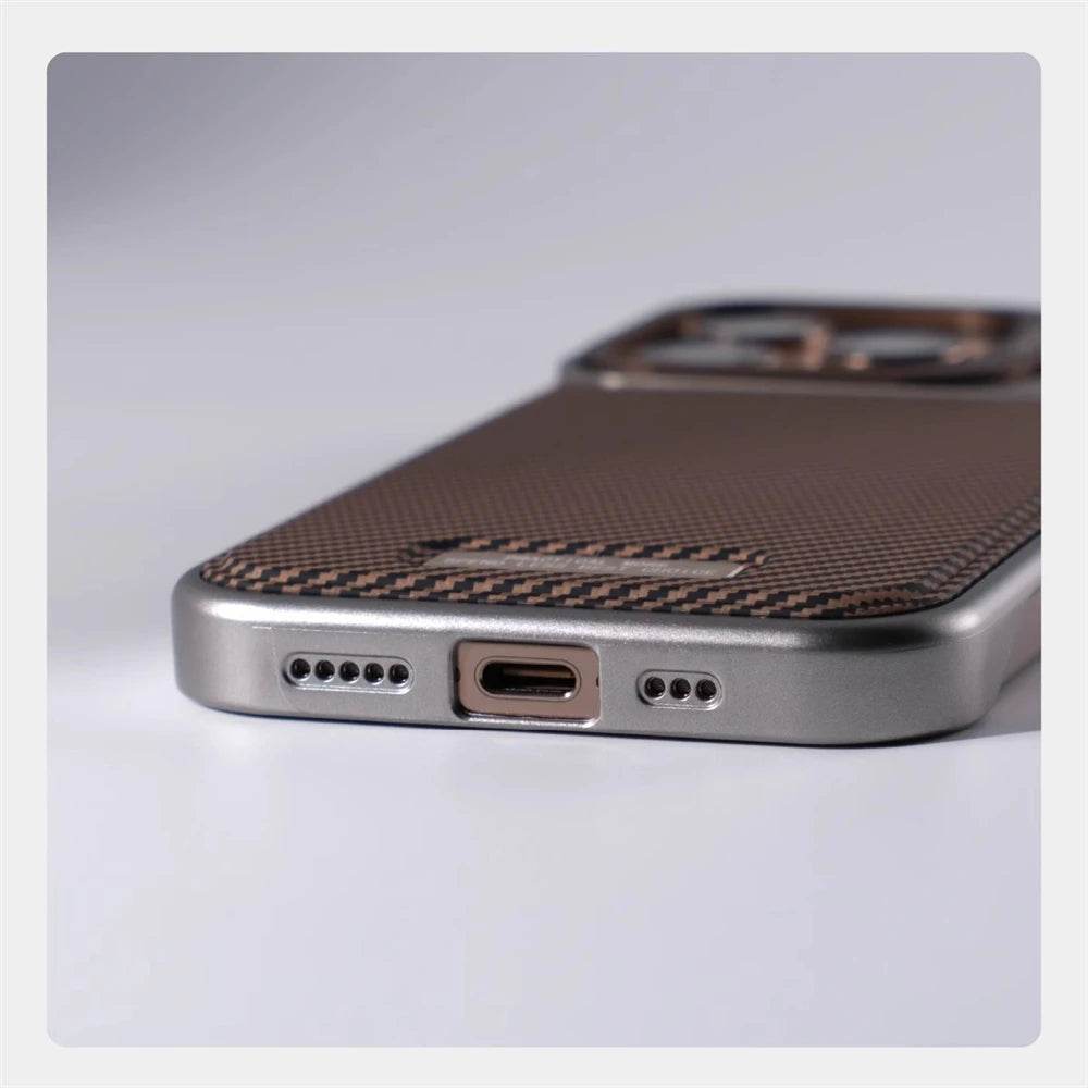 Cute Phone Cases For iPhone 16 Pro Max, 15, 14, 13, 12 Pro - Carbon Fiber Pattern - Cover with Kickstand - PC8030 - Touchy Style