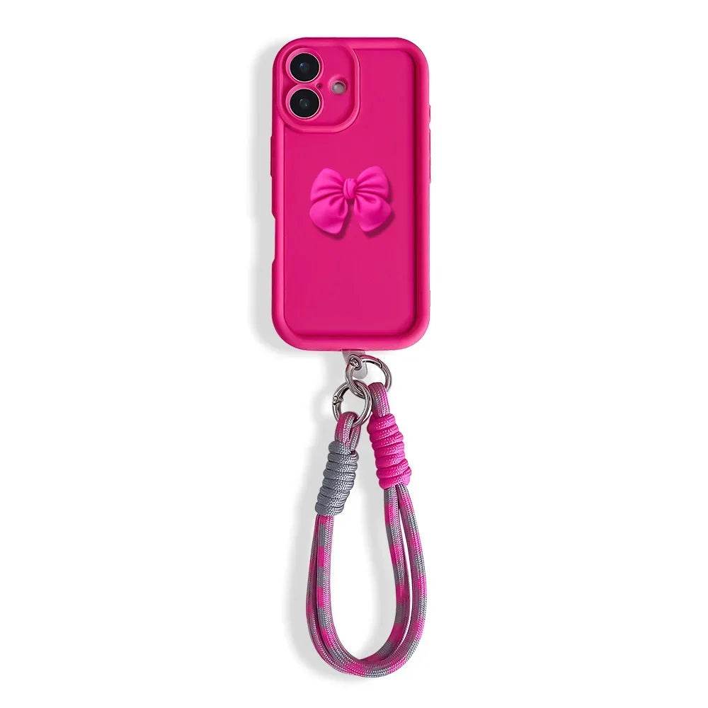 Cute Phone Cases For iPhone 16, 15, 14, 13, 12, 11 Pro MAX, XS Max, XR, 7, 8 Plus - Bowknot Lanyard - Soft Cover - PC1330 - Touchy Style