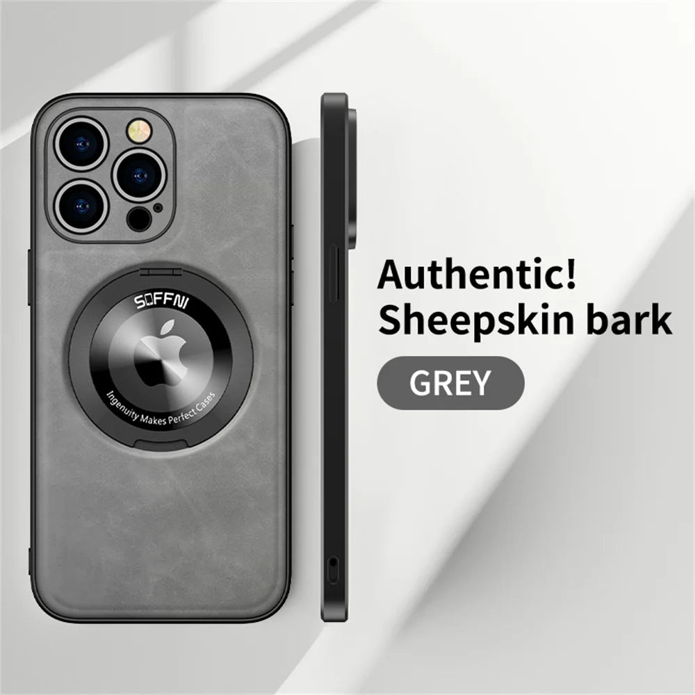 Cute Phone Cases for iPhone 11, 12, 13, 14, and 15, including Pro, Pro Max, and Plus models - Leather Cover With Rotating Holder  - TSP526