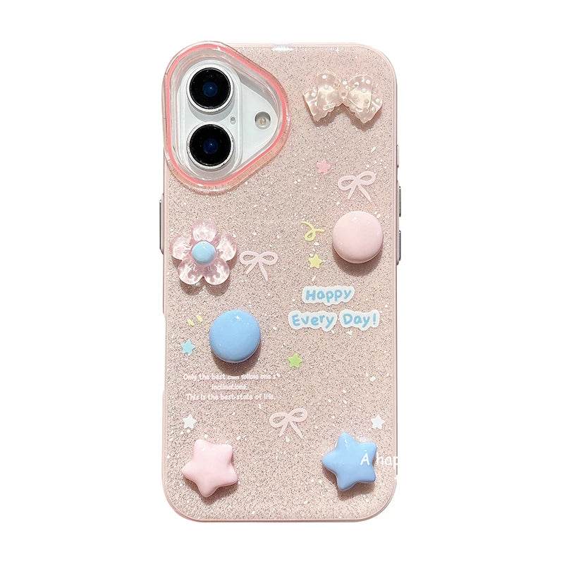 Cute Phone Cases For iPhone 16 Pro Max, 15, 14, 13 - 3D Stars Flowers Shining Back Cover Shell - PC1121 - Touchy Style