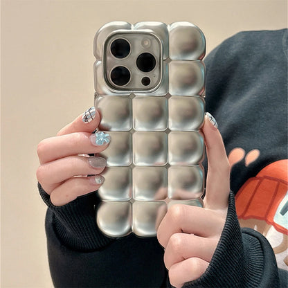 Cute Phone Cases for iPhone 15, 14, 13, 12, and 11 Pro Max - Metal Silver - Stylish Lattice - TSP282