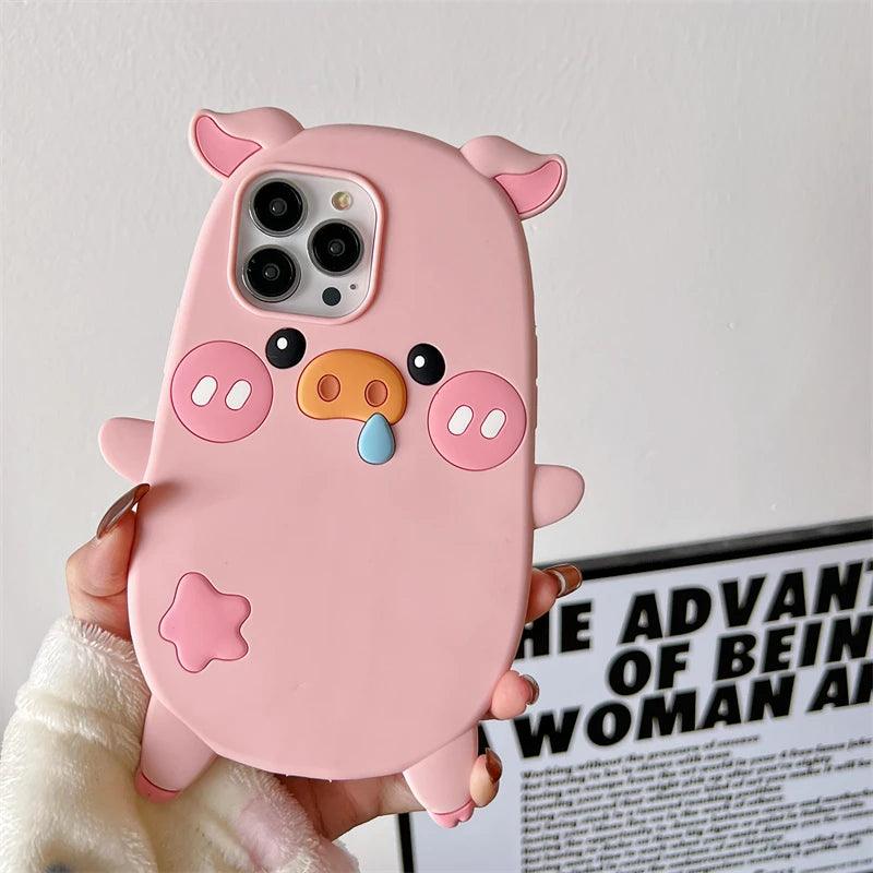 Cute Phone Cases For iPhone 14, 12, 11, 13, 15 Pro Max - Cartoon Funny Snot Pig - Soft Cover - TSP252