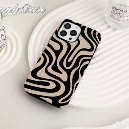 Cute Phone Cases For iPhone 16ProMax 15 14 13 12 11 PRO Plus - Black Cream Pattern - Acrylic TPU Cover