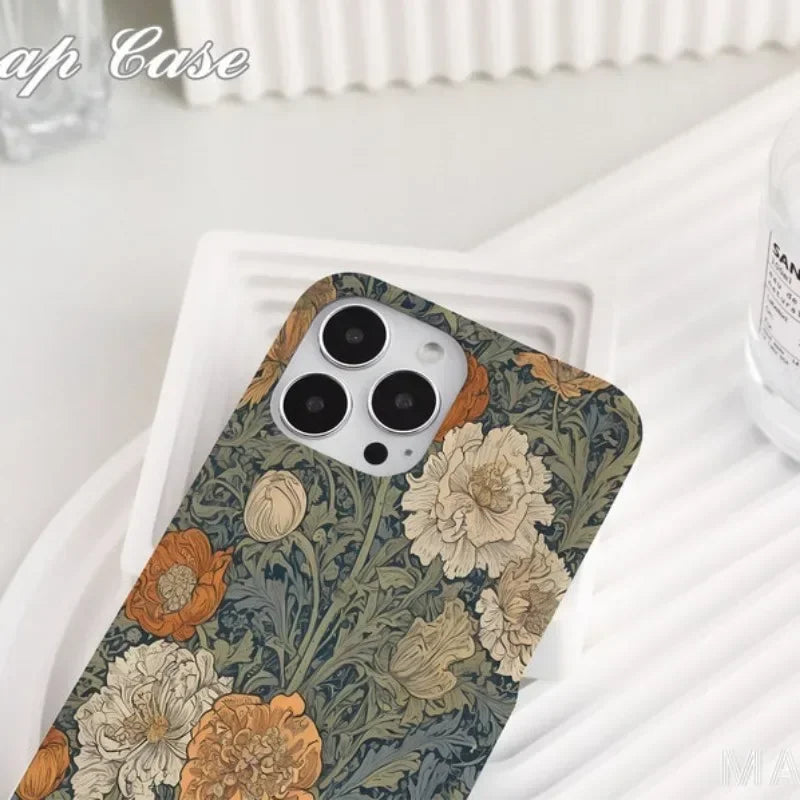 Cute Phone Cases For iPhone 16ProMax 15 14 13 12 11 PRO Plus - Vintage Floral Pattern - Acrylic TPU Cover