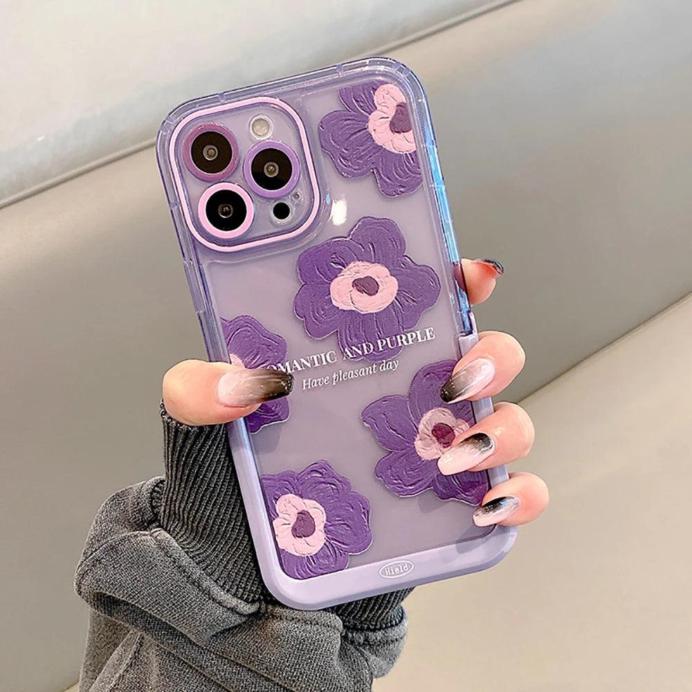 Purple Flowers Rabbit Cute Phone Cases with Stand Holder for iPhone 14 Pro Max 13 11 12 14 Plus