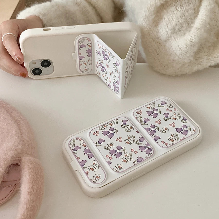 Cute Phone Cases - Flower Pattern - Folding Leather Holder Cover For iPhone iPhone 13, 14, and 15 Pro Max - TSP378