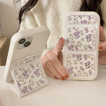 Cute Phone Cases - Flower Pattern - Folding Leather Holder Cover For iPhone iPhone 13, 14, and 15 Pro Max - TSP378