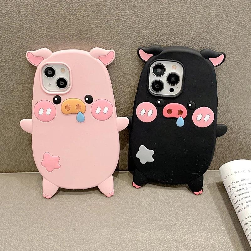 Cute Phone Cases For iPhone 14, 12, 11, 13, 15 Pro Max - Cartoon Funny Snot Pig - Soft Cover - TSP252