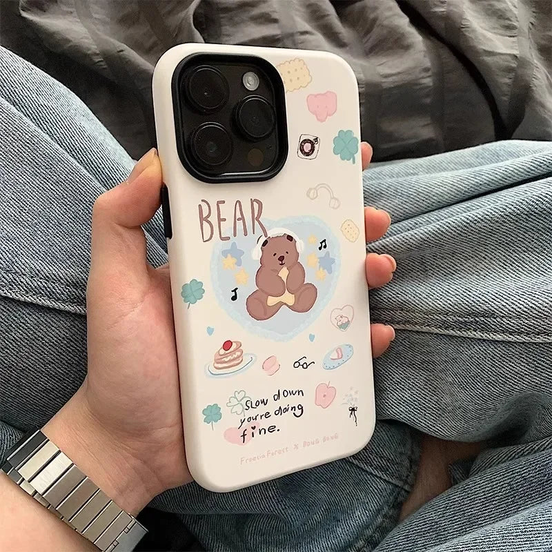 Cute Phone Cases For IPHONE 16, 15PRO MAX, 14, 13, 12 PRO, 11 Plus, 15pro - Little Bear Pattern - Acrylic TPU Cover - IC6010 - Touchy Style