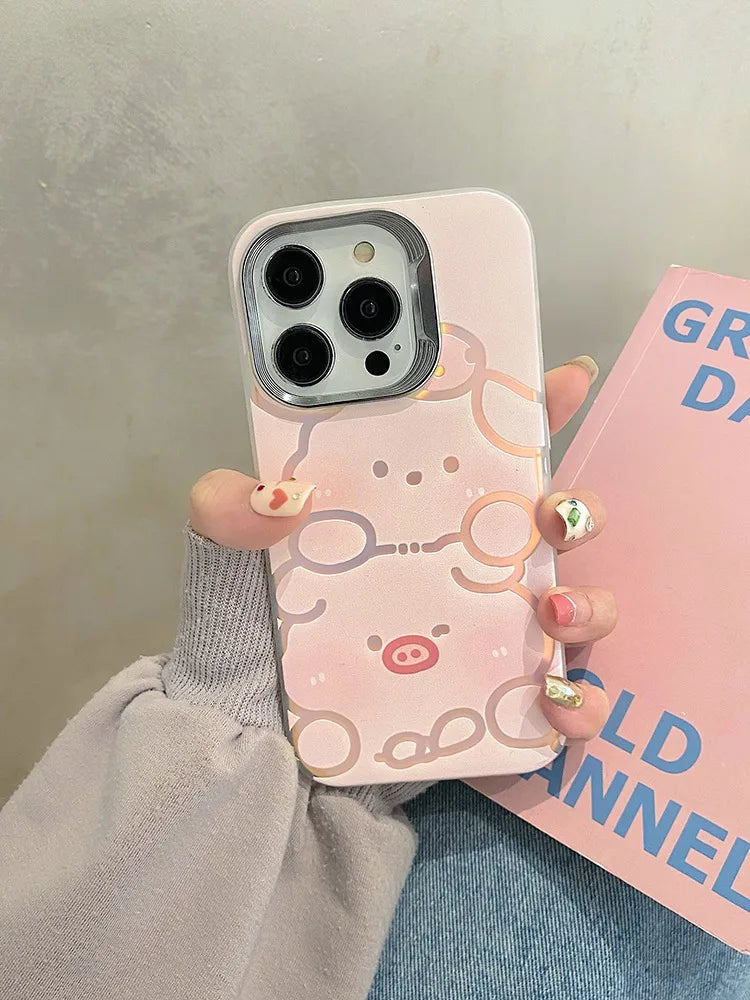 Cute Phone Cases for iPhone 11, 12, 13, 14, and 15 Pro Max - Funny Pig and Dog - Laser Back Cover - TSP268