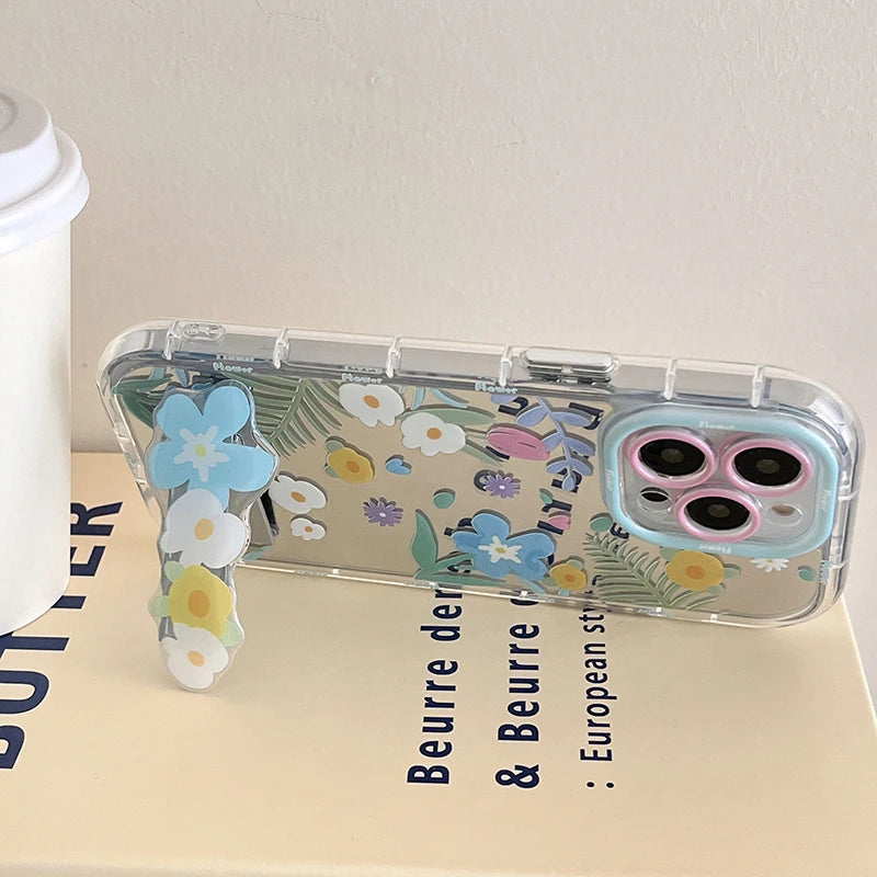 Cute Phone Cases - Floral Makeup Mirror with Stand for iPhone 15/14/13/12 Pro Max - TSP287