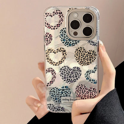 Cute Phone Cases: Leopard Print Love Heart IMD Silicone for iPhone 12-15 Pro Max - TSP299