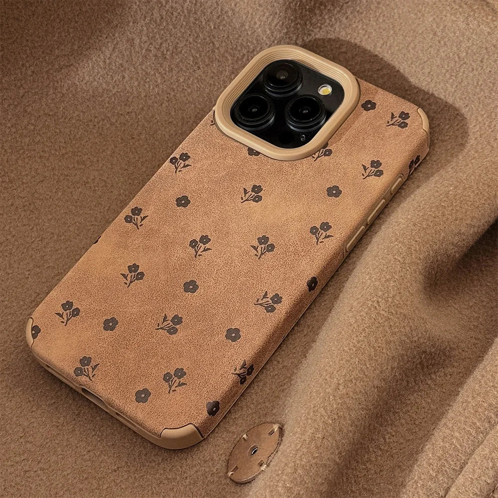 Cute Phone Cases For iPhone 16 15 14 13 12 11 Pro XS Max XR X 15 Plus 16 Pro Max - Line Flower Sunflower Pattern - Leather Matte Cover