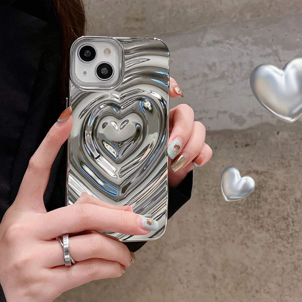 Cute Phone Cases For iPhone 13 14 11 12 Pro Max - 3D Pleated Water Ripple Heart