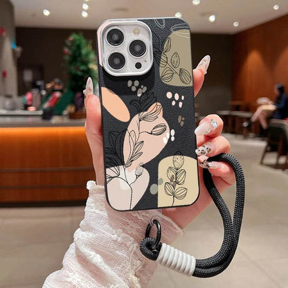 Cute Phone Cases For iPhone 16, 15 Pro Max, 14 Plus, 13, 12 Pro Max - Printed Flowers Leather Cover with Lanyard - PC6320 - Touchy Style